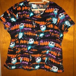 𝅺Disney Nightmare Before Christmas Jack Skellington HALLOWEEN Scrub Top Sz 2XL